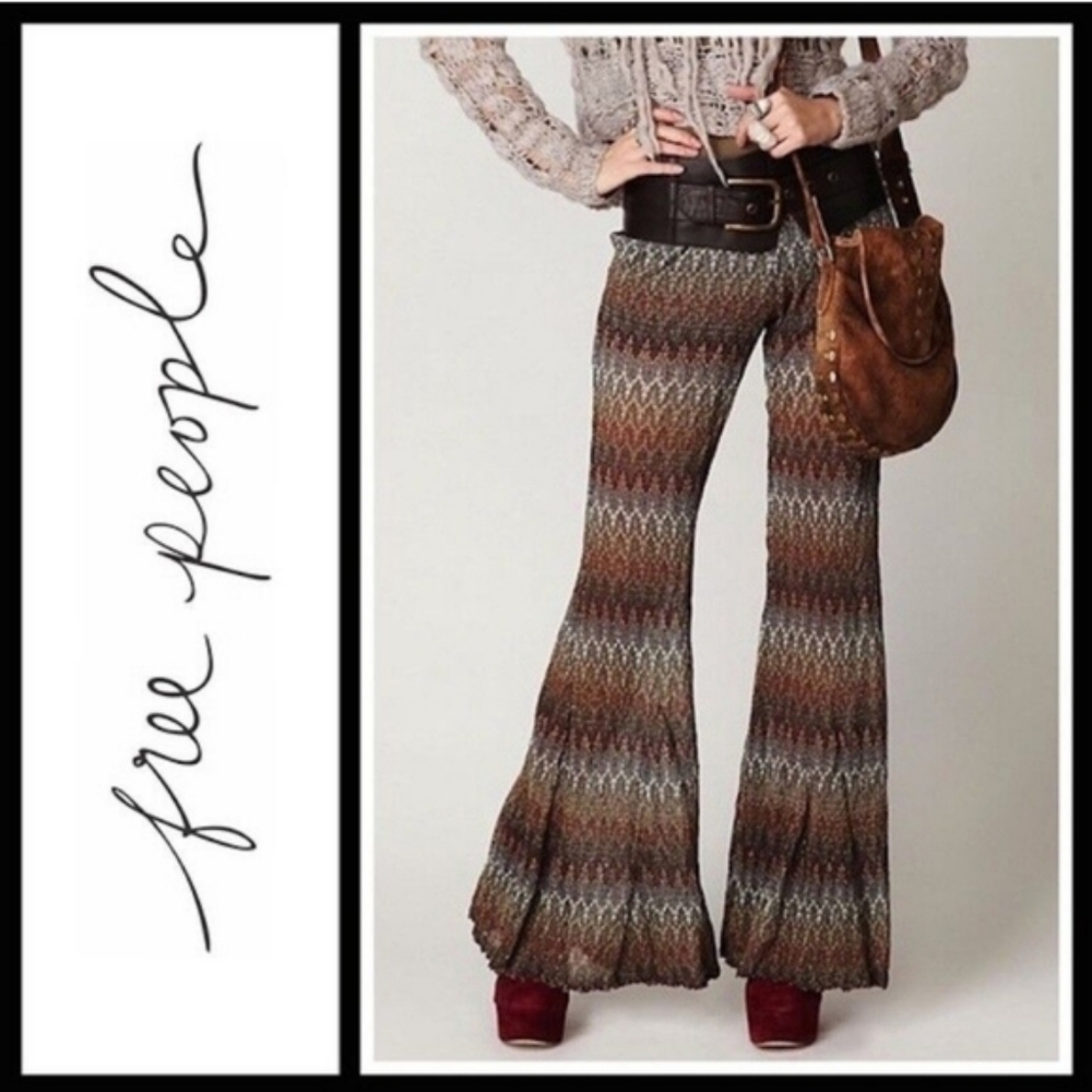 Nwt! Anthropologie Free People zig zag crochet knit flared bell pull on pants